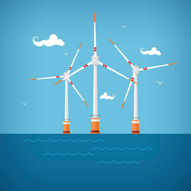 Graphic of Offshore Wind Farm on Sea with Clouds Image