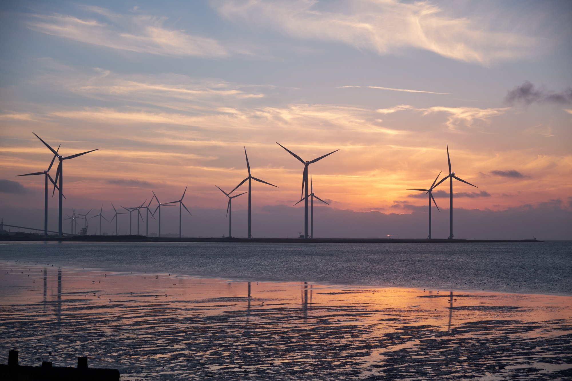 Offshore Wind Farm at Sunset