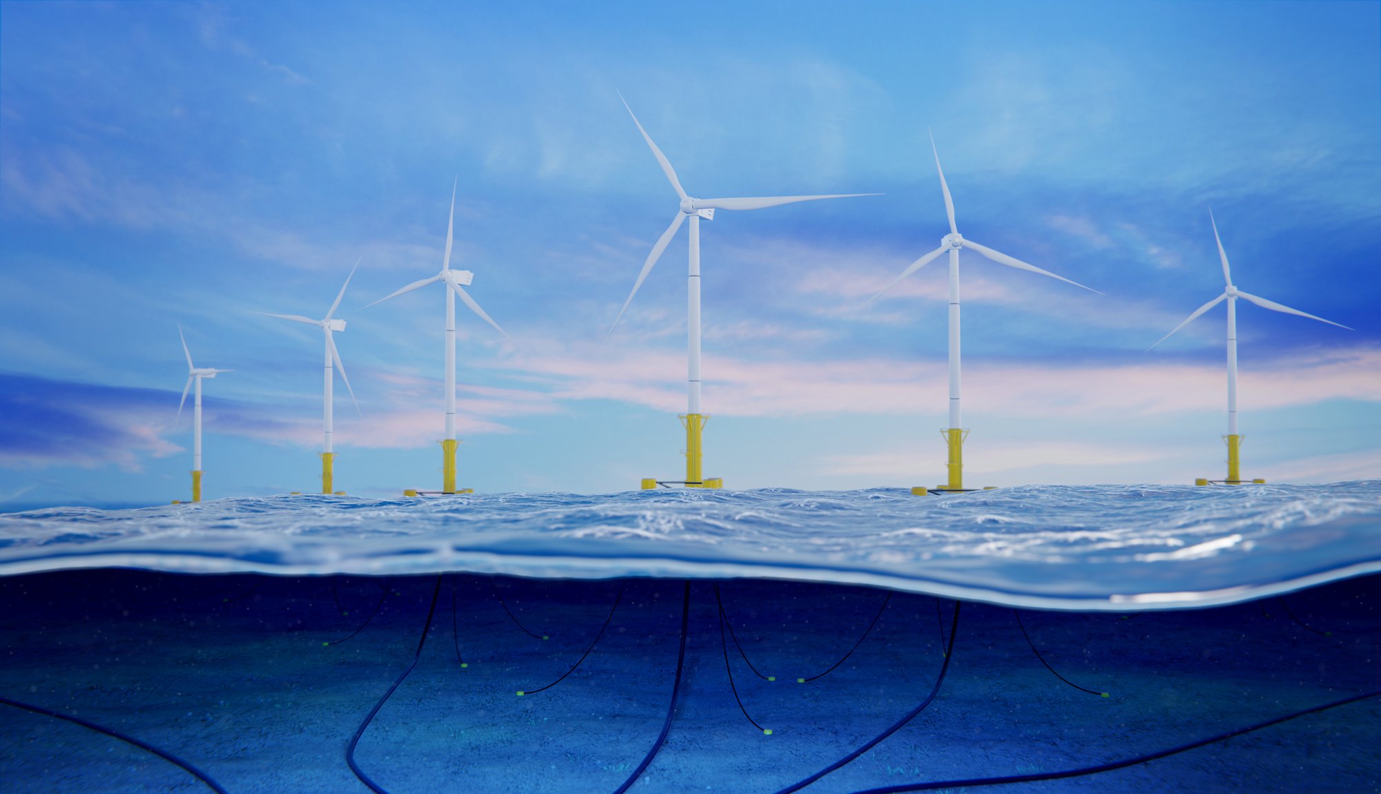 Sunset Offshore Wind Farm with Cables Image - 1